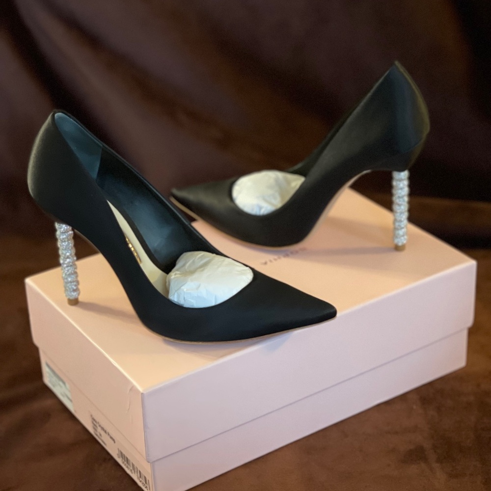 SOPHIA WEBSTER Coco Crystal Pump, embellished heel, black satin